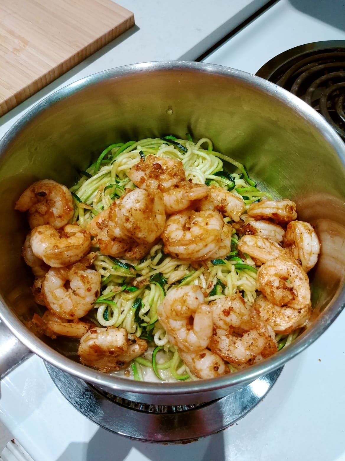 Pesto zucchini noodles with cajun seasoned shrimp
